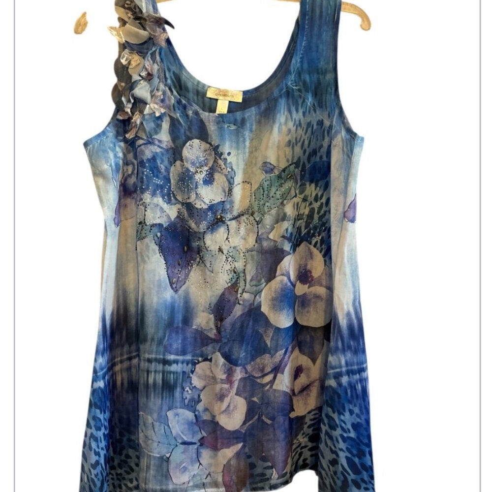 Dressbarn Sheer Blue Rivet Lace Sleeveless Top Casual Office Party Size Large